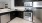 a kitchen with black cabinets
