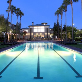 Sparkling swimming pool lap lanes in pool